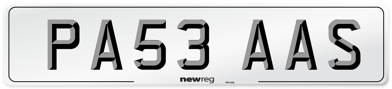 PA53 AAS Number Plate from New Reg